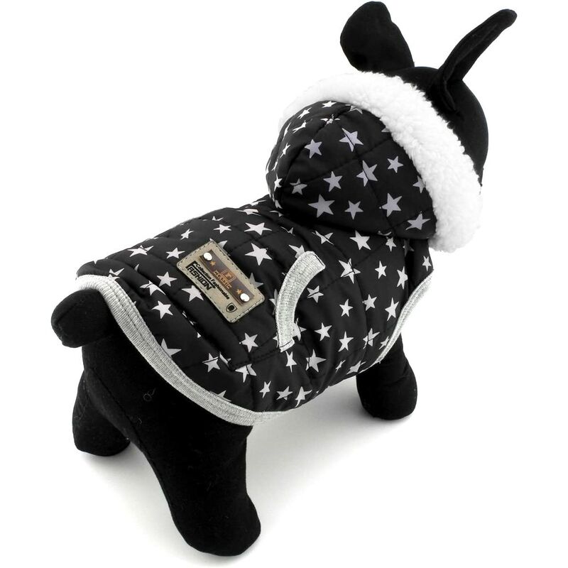 

Chaqueta de invierno para cachorro, gato o perro pequeño con forro polar y capucha - Black Star