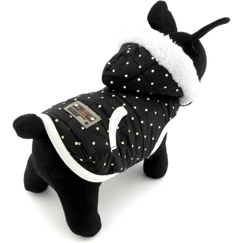 

Chaqueta de invierno para cachorro, gato o perro pequeño con forro polar y capucha - Negro