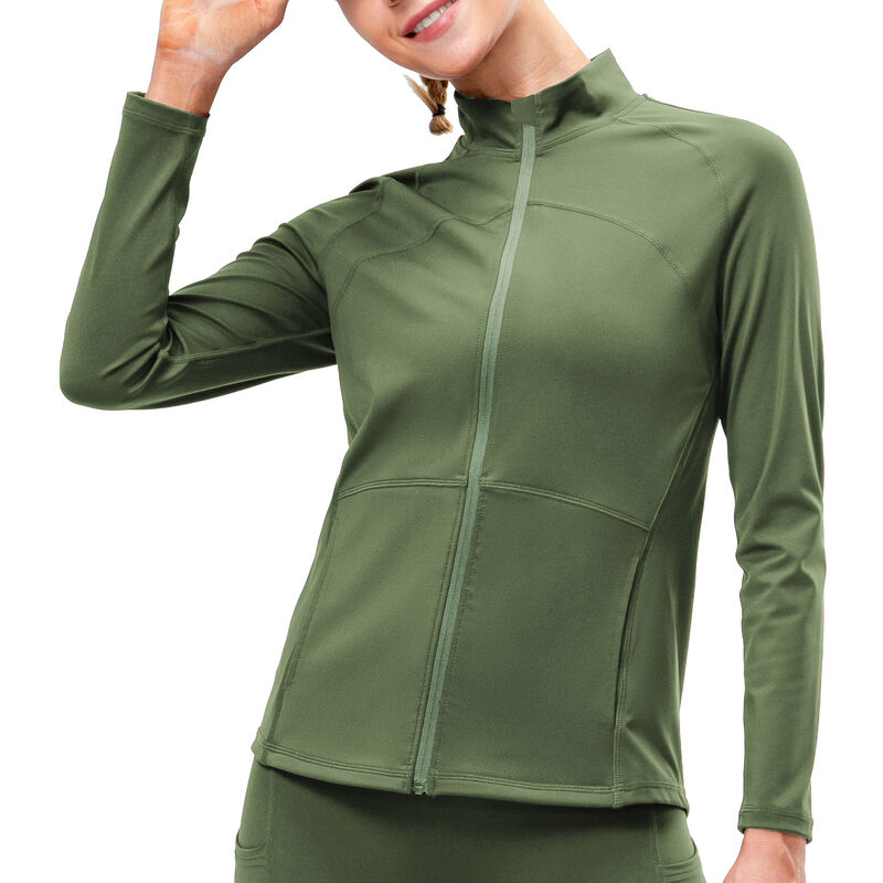 

Chaqueta de lana deportiva para mujer, bolsillos laterales ajustados, cremallera, cuello alto, escalada, correr, entrenamiento, abrigos,Verde oscuro,