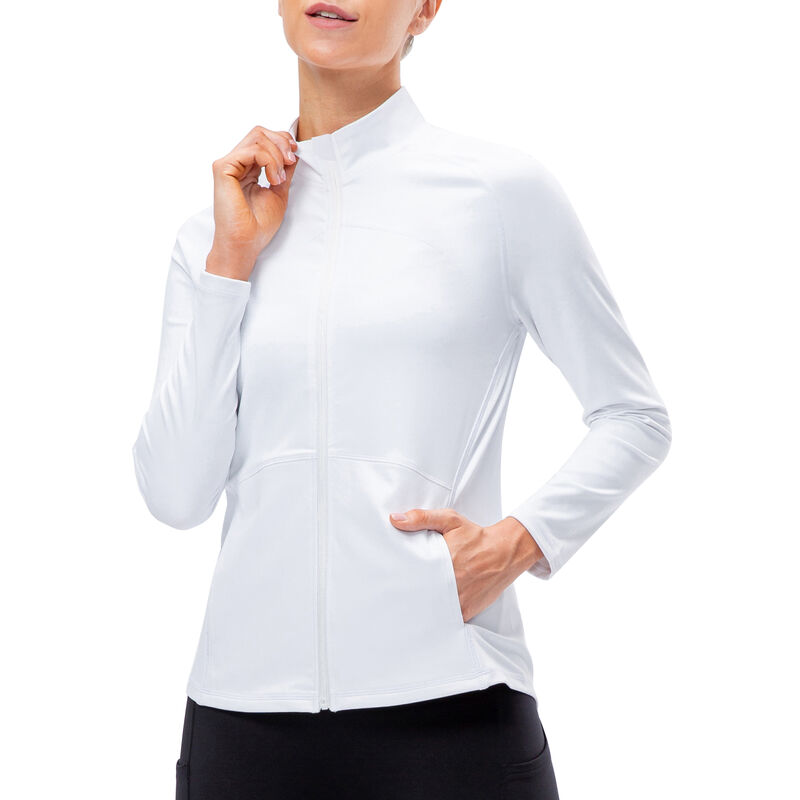 

Chaqueta de lana deportiva para mujer, bolsillos laterales ajustados, cremallera, cuello alto, escalada, correr, entrenamiento, abrigos,Blanco, Medio