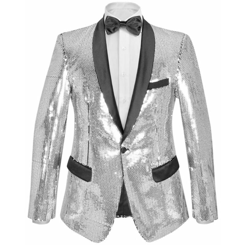 

Chaqueta de lentejuelas para esmoquin hombre plateada talla 46
