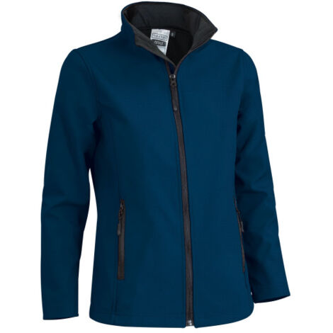 Chaqueta de mujer efecto cortavientos retención térmica, tejido softshell elástico VALENTO CECILE M Azul marino orión