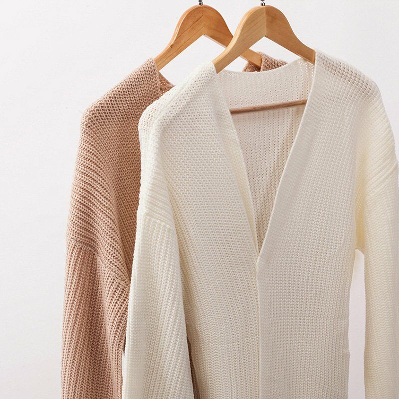 

Chaqueta de punto para mujer, chaqueta de punto de color solido con hombros descubiertos y mangas largas, cinturon para otono e invierno, abrigo de