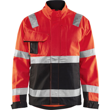 Chaqueta de trabajo de alta visibilidad 4064 - Rojo fluorescente/Negro 4XL