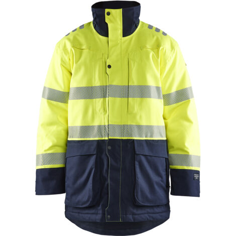 Chaqueta de trabajo de invierno resistente al fuego 4527 - Amarillo fluorescente/Azul marino 4XL
