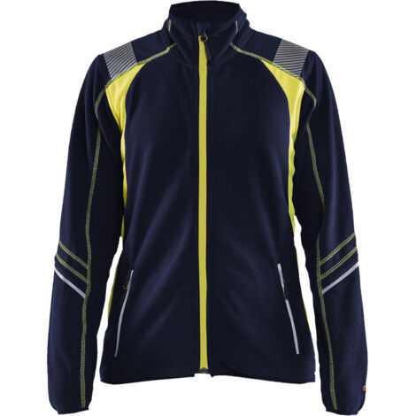 Chaqueta de trabajo de micropolar con detalles fluorescentes para mujer 4973 - Azul marino/amarillo fluorescente XS