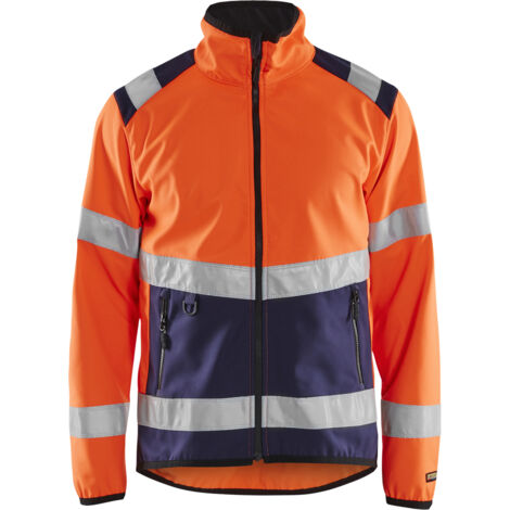 Chaqueta de trabajo softshell de alta visibilidad 4877 - Naranja fluorescente/Azul marino XL