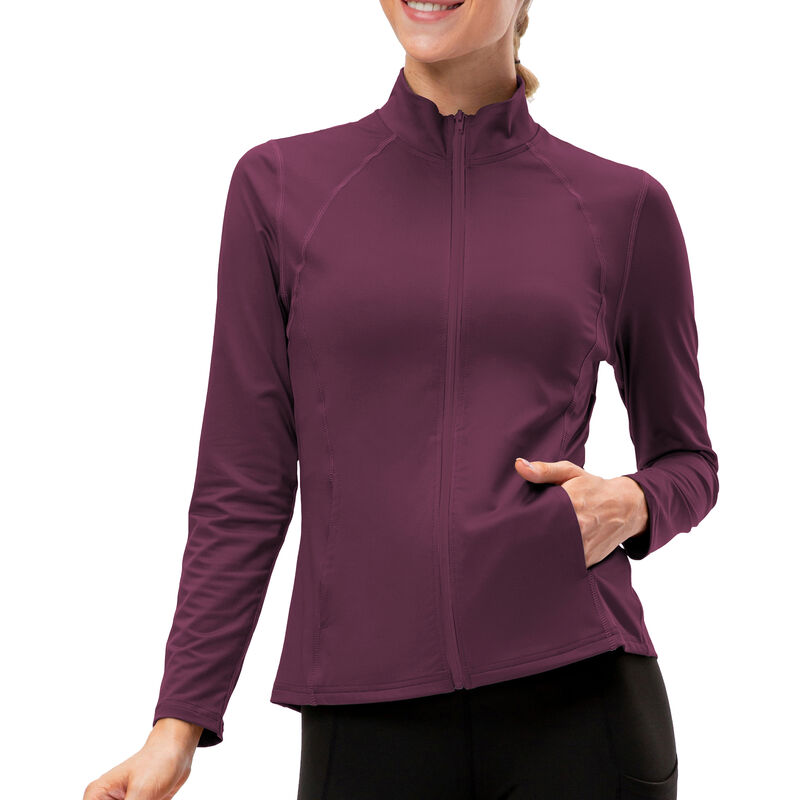 

Chaqueta deportiva para mujer Cuello alto Slim Fit Bolsillos con cremallera completa Chaquetas de pista para correr al aire libre de secado rapido