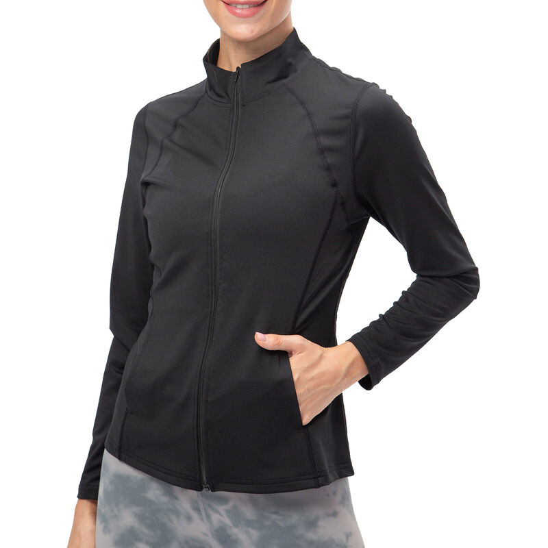 

Chaqueta deportiva para mujer Cuello alto Slim Fit Bolsillos con cremallera completa Chaquetas de pista para correr al aire libre de secado rapido