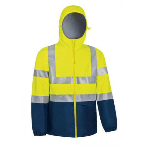 Chaqueta impermeable de Alta Visibilidad cintas reflectantes EPI II TORNADO L Amarillo flúor / Azul marino
