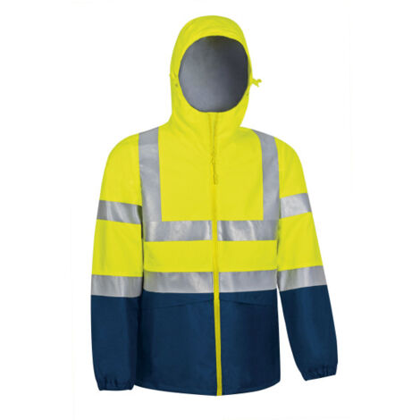 Chaqueta impermeable de Alta Visibilidad cintas reflectantes EPI II VALENTO TORNADO S Amarillo flúor / Azul marino