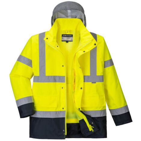 Chaqueta multi-uso 4 en 1 de alta visibilidad Contrast Traffic Capucha plateada reflectante PORTWEST S471 XXXL Amarillo/Marino