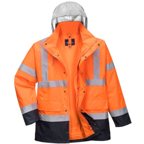 Chaqueta multi-uso 4 en 1 de alta visibilidad Contrast Traffic Capucha plateada reflectante S471 M Naranja flúor / Azul marino