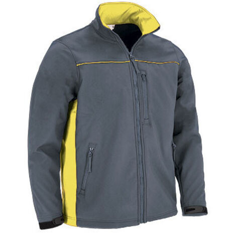 Chaqueta softshell bicolor 3 bolsillos con interior polar combinado, colores vivos THUNDER L Gris cemento/Amarillo limón