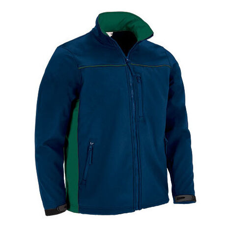 Chaqueta softshell bicolor 3 bolsillos con interior polar combinado, colores vivos VALENTO THUNDER L Azul marino orión/Verde botella