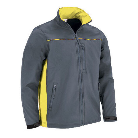 Chaqueta softshell bicolor 3 bolsillos con interior polar combinado, colores vivos VALENTO THUNDER XL Gris cemento/Amarillo limón