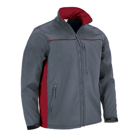 Chaqueta softshell bicolor 3 bolsillos con interior polar combinado, colores vivos VALENTO THUNDER XXL Gris cemento/Rojo loto