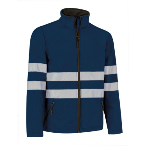 Chaqueta softshell de Visibilidad Realzada, dos cintas retro-reflectantes cosidas en torso, espalda y mangas VALENTO WUTAN XL Azul marino orión