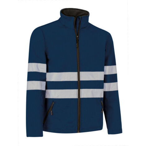 Chaqueta softshell de Visibilidad Realzada, dos cintas retro-reflectantes cosidas en torso, espalda y mangas WUTAN M Azul marino orión