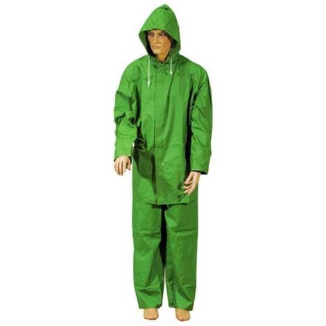 Chaqueta y pantalón impermeables 100% PVC verde, talla XXL