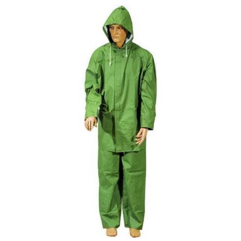 Chaqueta y pantalón impermeables de PVC telado, color verde, talla XL
