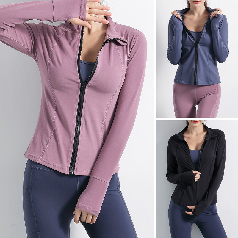 

Chaquetas deportivas para mujer, sudadera con cremallera completa y cuello alto, agujeros para el pulgar, transpirable, para correr, Fitness, Yoga,