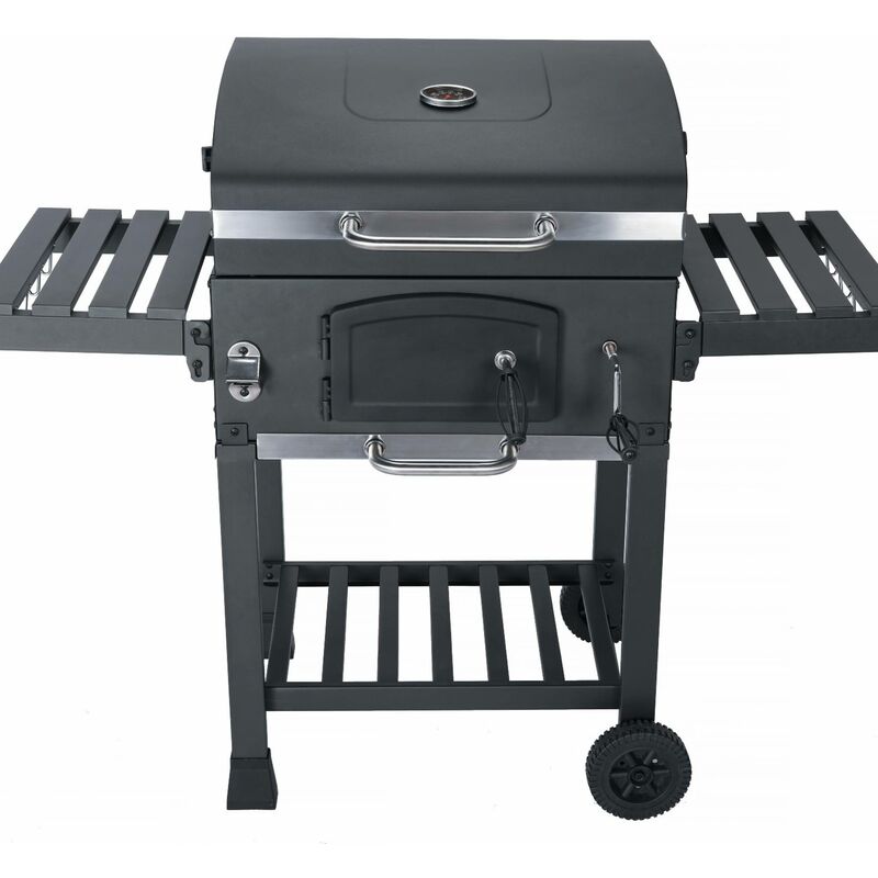 Sweeek - Charcoal smoker barbecue with ash collector, Bernard, Black, 122x65x103.5 cm