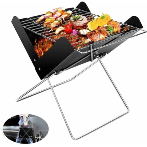 Charcoal BBQ Grill Portable Stainless Steel Foldable Smoker Grill Desktop Grill Table Grill for Outdoor Camping Picnic Garden Party 31x26x29cm X Shape