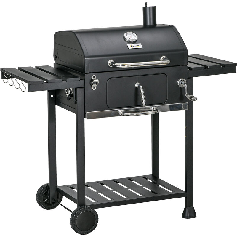 Outsunny - Charcoal bbq Grill Smoker Trolley with Shelves, Bottle Opener and Wheels