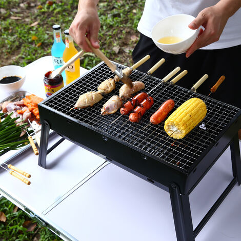 main image of "Charcoal BBQ, Portable BBQ Grill Stainless Steel Foldable Barbecue Smoker Grill BBQ Desk Perfect for Camping Picnic Outdoor Garden Party"