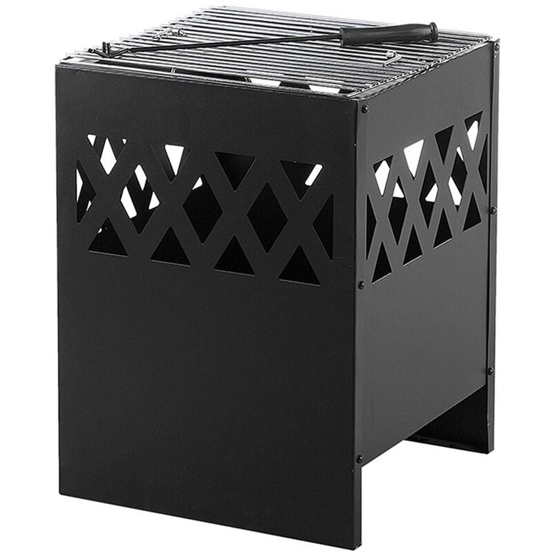 Charcoal Fire Pit Modern Black Outdoor Steel Square Heater BBQ Shiga