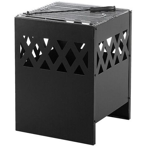 main image of "Charcoal Fire Pit Modern Black Outdoor Steel Square Heater BBQ Shiga"