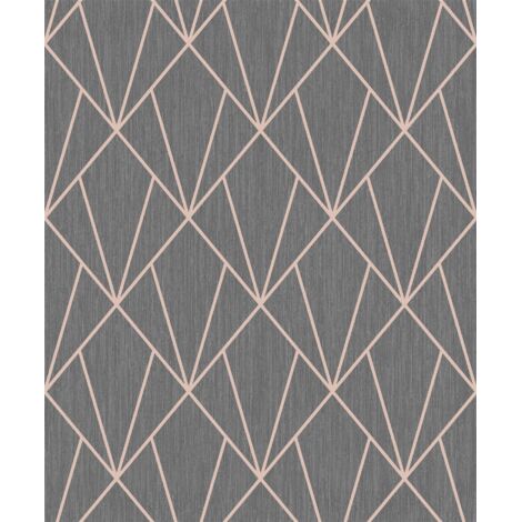 Charcoal Rose Gold Geometric Diamonds Wallpaper Metallic Glitter Muriva Indra