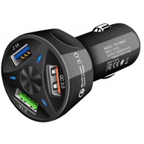 Charge montée sur véhicule QC3.0, Charge rapide de plaque tournante de charge rapide de port de sortie 3USB monté sur véhicule de téléphone 3.1A - noir