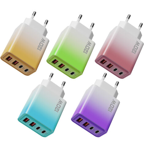 Chargeur à plusieurs niveaux de 120 W, 4 ports (2 ports PD + 2 ports USB-C), lot de 5