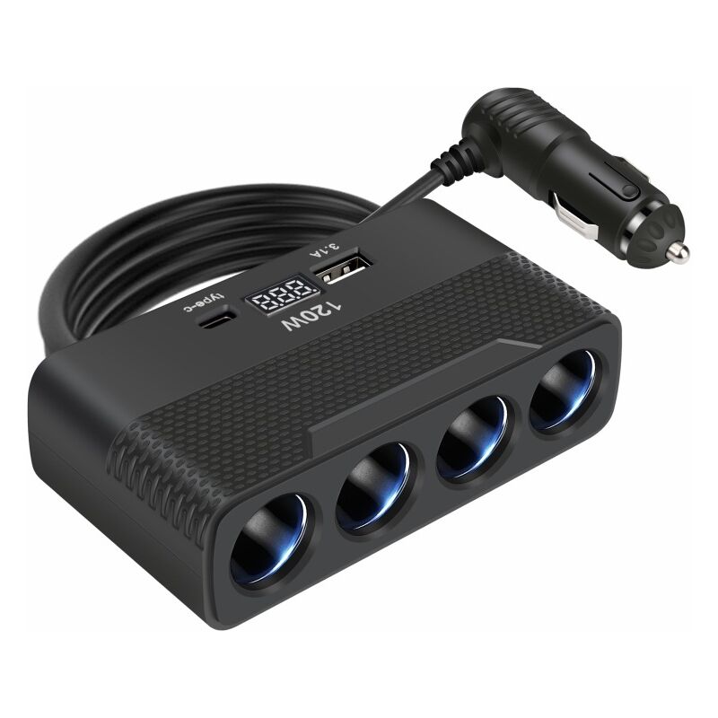 Chargeur à un point quatre avec affichage de la tension allume-cigare allume-cigare convertisseur à un point quatre multi-trous