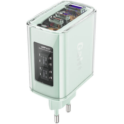 Chargeur Acefast GaN 65W 3 ports (1xUSB, 2xUSB C) vert (A45)