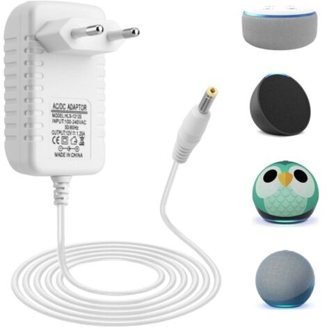 Chargeur Adaptateur 15 W pour Echo Dot 3e, 4e et 5e génération, Echo Show 5 1re/2e génération, Echo Spot, Echo Pop, Alimentation 12 V 1,25 A avec câble de 1,5 m, sûr et Stable