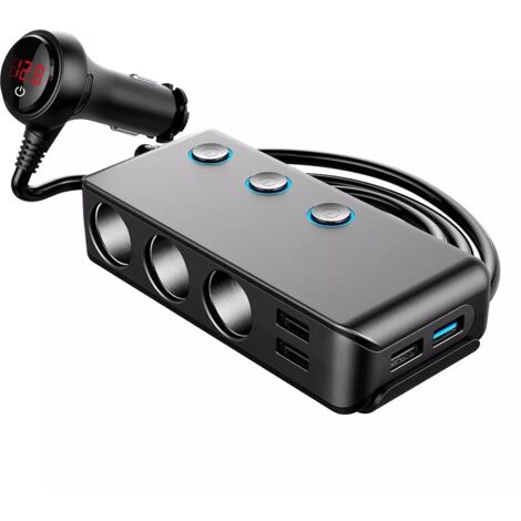 Chargeur allume-cigare 120 W, répartiteur allume-cigare 12 V/24 V, adaptateur USB pour voiture, répartiteur multiprise CC à 3 prises 24 V avec voltmètre et affichage LED de la tension.