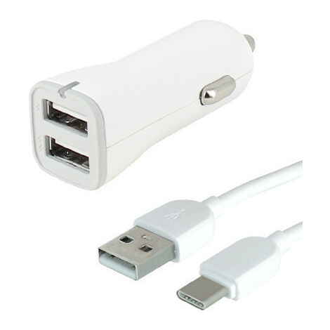 Chargeur allume cigare 2 USB 1A + 2,4A + Cordon USB-C™ SuperSpeed 1 mètre - FUJIONKYO - 423460