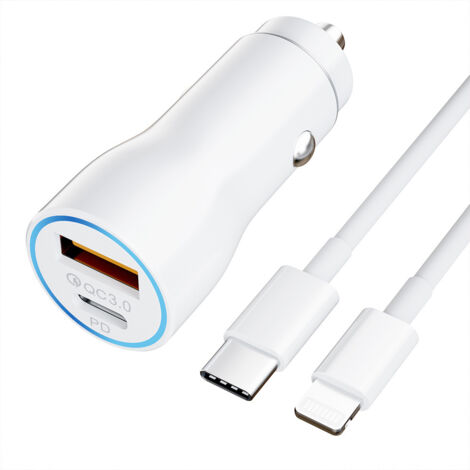 Chargeur allume-cigare pour iPhone, chargeur de voiture 38 W avec double port, charge rapide.