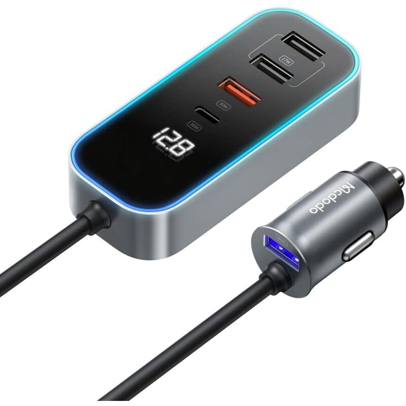 Chargeur Allume Cigare USB Rapide, Allume Cigare USB de Voiture 5 Ports 107W Dispay avec câble de 1,5 m pour Voiture 12 V/24 V,Compatible pour iPhone