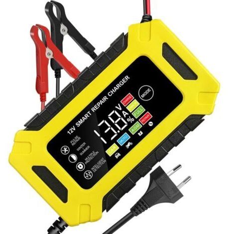 Chargeur batterie 12V 6A intelligent pour voiture/moto avec écran LCD et réparation par impulsions
