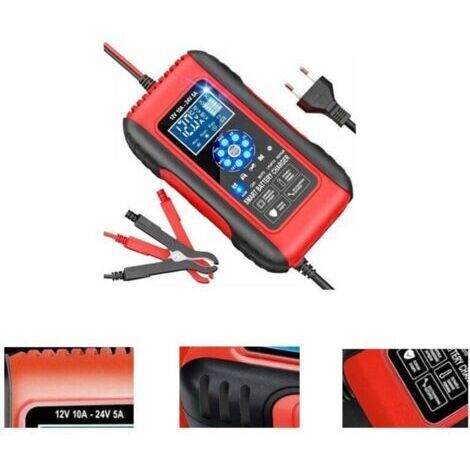 Chargeur Batterie Intelligent 10A 12V/24V avec LCD, LiFePO4 & AGM Gel Wet SLA, Mainteneur Auto avec Fonction Réparation pour Voiture, Moto
