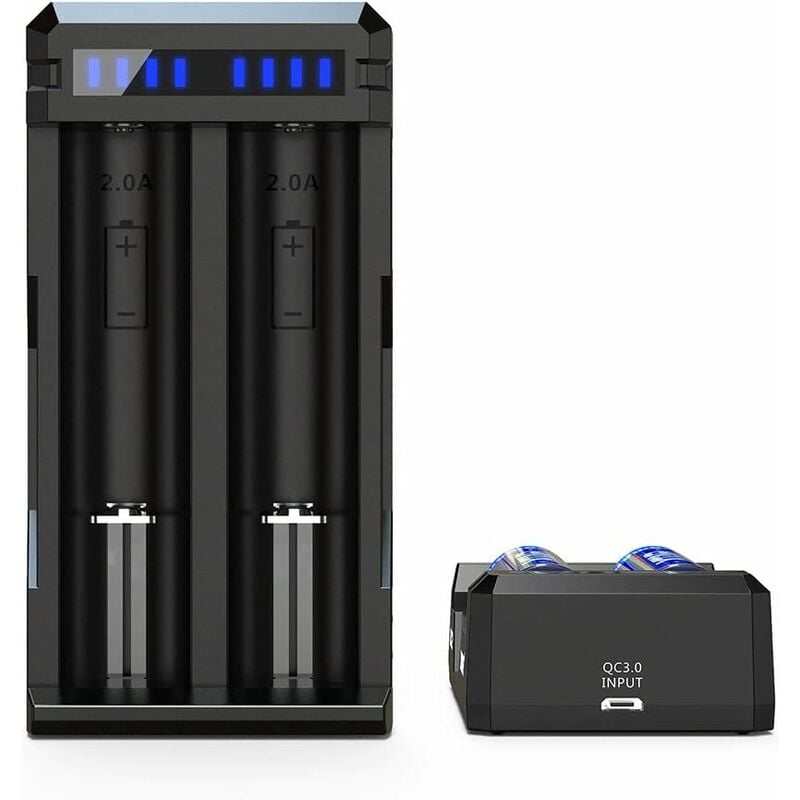 Aougo - Chargeur Batterie Li-ION Professionnel et Rapide, réactivation Profondes et 0V,pour 18650 22650 26650 21700 25500, Noir, 53 x 105 x 27mm