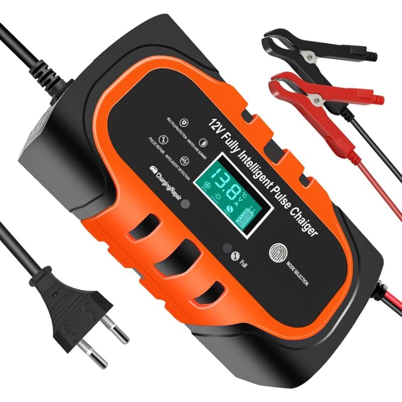 Chargeur Batterie Voiture Moto Auto 10A 12V,Chargeur Batterie Voitures 12V Intelligent Maintien De Charge Batterie Moto avec Écran LCD et Fonction de