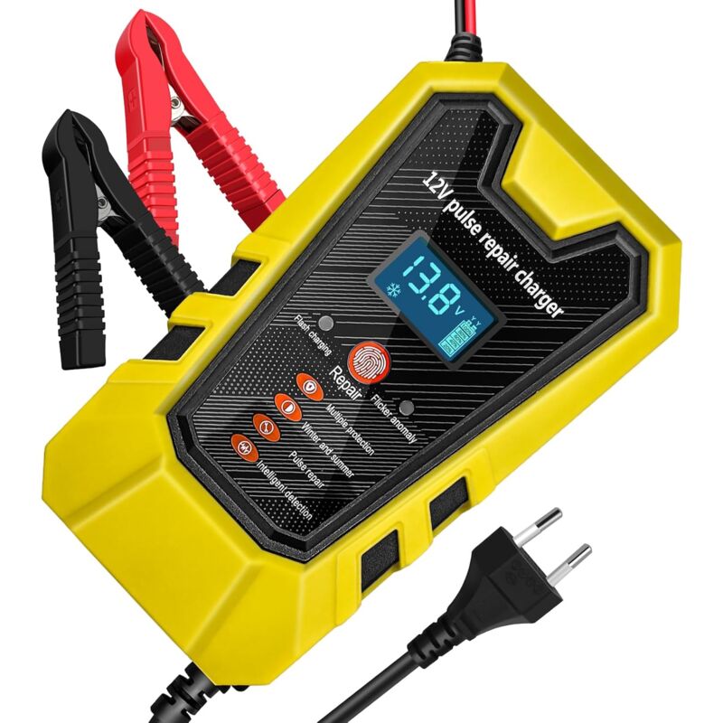 Chargeur de Batterie Intelligent 12V 6A, Chargeur Batterie Moto avec écran Tactile lcd, Reconditionnement Multiple et Protection Chargeur de Batterie