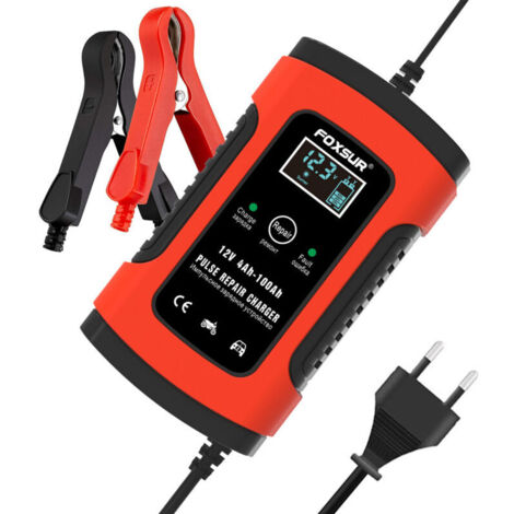 Chargeur, booster et câbles de démarrage 12V 5000mA Entièrement Chargeur de Batterie Automatique/Mainteneur pour Voitures, Motos, ATV, RVS, Powersports, Bateau et Plus Encore--rouge