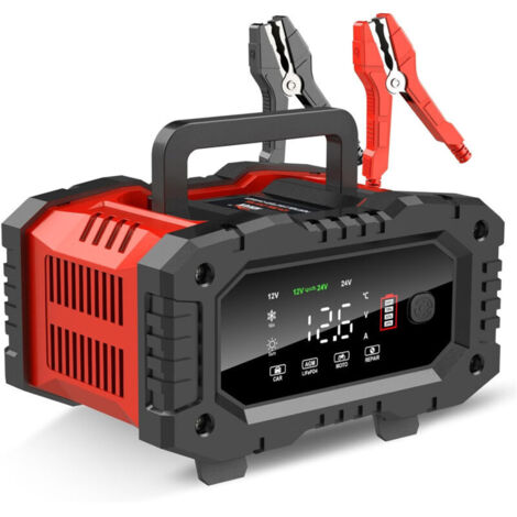 Chargeur de batterie 20 A pour voiture, compatible avec les batteries LiFePO4 et plomb-acide (AGM/Gel/SLA) 12 V/20 A et 24 V/10 A. Chargeur intelligent automatique à charge lente (300 W) pour voitures