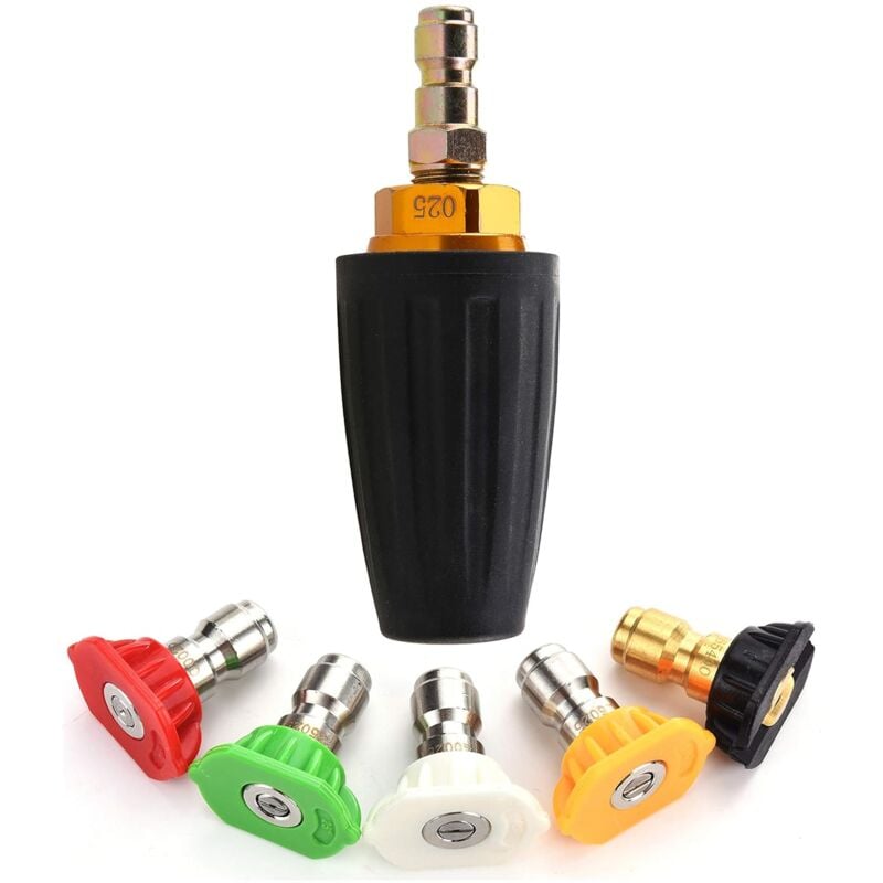 KZQ - Buse turbo pour nettoyeur haute pression, buse turbo rotative, avec 5 embouts de buse de pulvérisation, orifice 2,5, 2500 psi, 1/4 pouce,